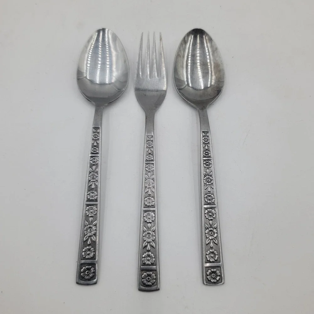 3pc Imperial International Serta Stainless Flatware Floral Tablespoons Fork
